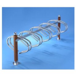 Support velos simply 10 places bois en acier zingue sur platines avec boule mobilier urbain