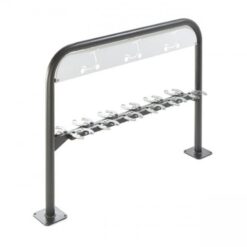 Support trottinettes 12 places verrouible avec cadenas sur fond blanc mobilier urbain
