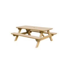 Table de pique-nique en bois naturel avec bancs intégrés