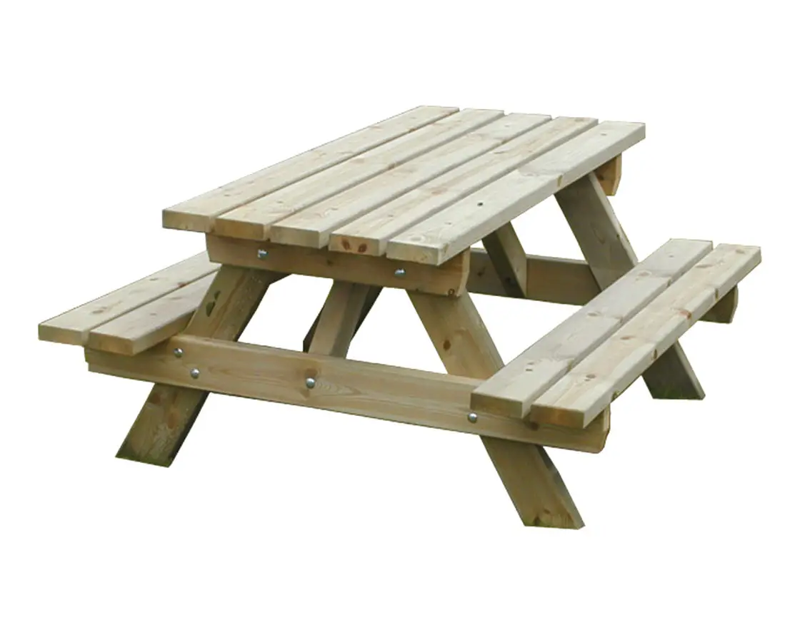 Table de pique-nique en bois avec deux bancs intégrés