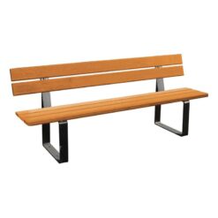 Banc public en bois avec pieds métalliques noirs