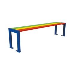 Banc extérieur multicolore avec pieds bleus en métal