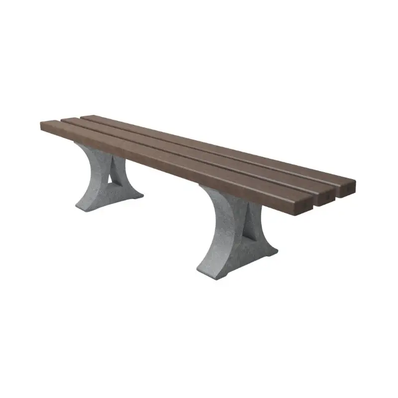 Banc extérieur sans dossier avec pieds en béton et lames bois