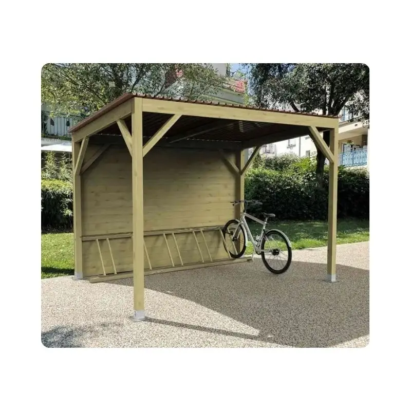 Abri vélos en bois avec râteliers intégrés et toit couvert