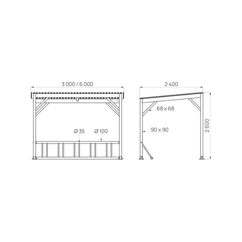 Plan technique de pergola avec dimensions détaillées