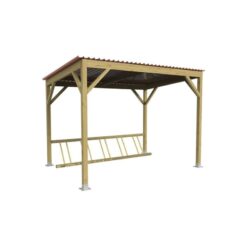 Abri vélos en bois avec toit en tôle ondulée marron
