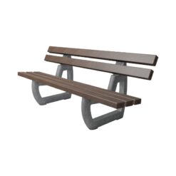 Banc de parc avec pieds en béton et lattes marron