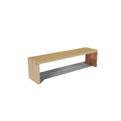 Banc design en bois clair et métal rouillé sans dossier