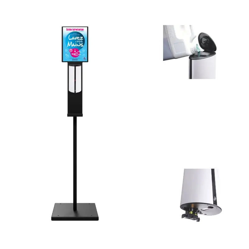 Distributeur de gel hydroalcoolique sur pied avec affiche
