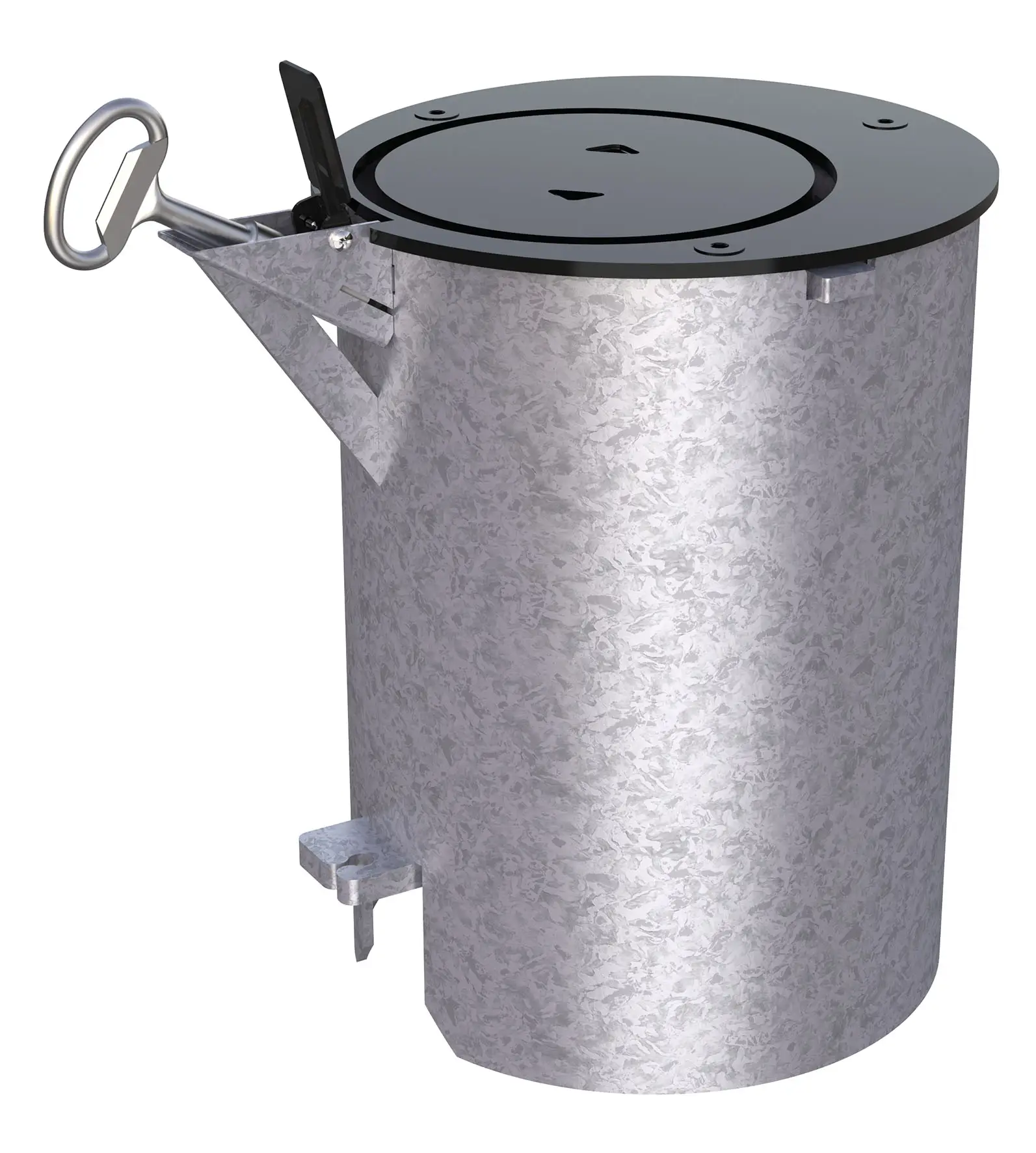Conteneur cylindrique en acier galvanisé avec couvercle noir