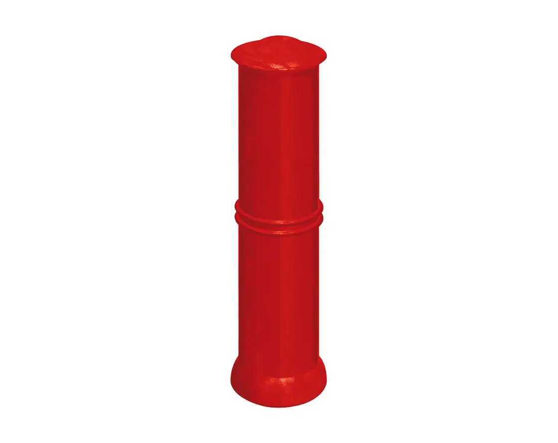 Bollard cylindrique rouge en fonte sur fond blanc