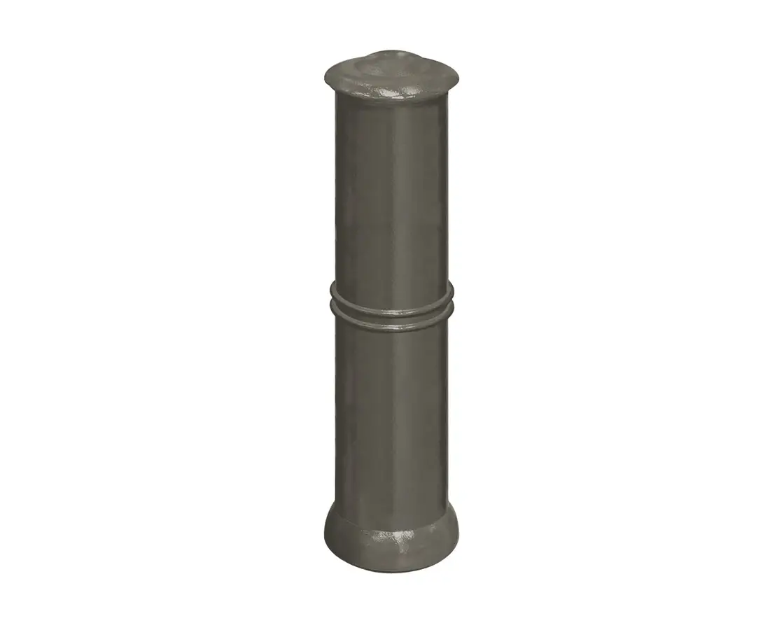 Bollard cylindrique en fonte grise sur fond blanc