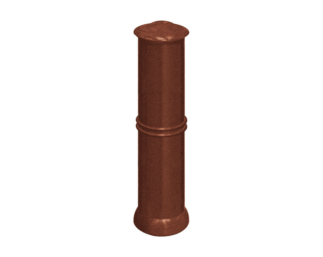 Bollard cylindrique en fonte couleur rouille sur fond blanc