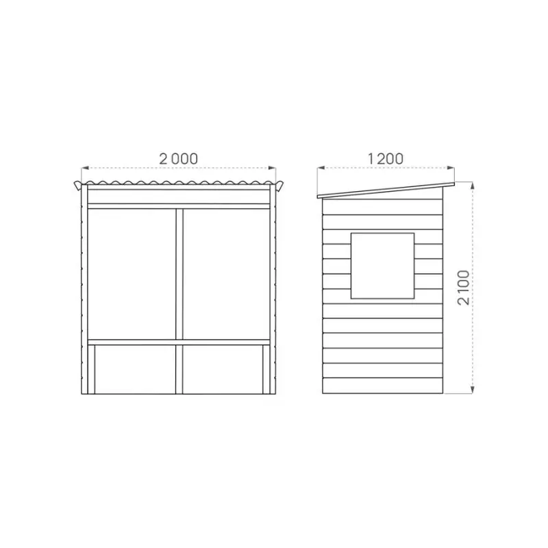 Plan technique abri de jardin bois 2000x1200x2100 mm