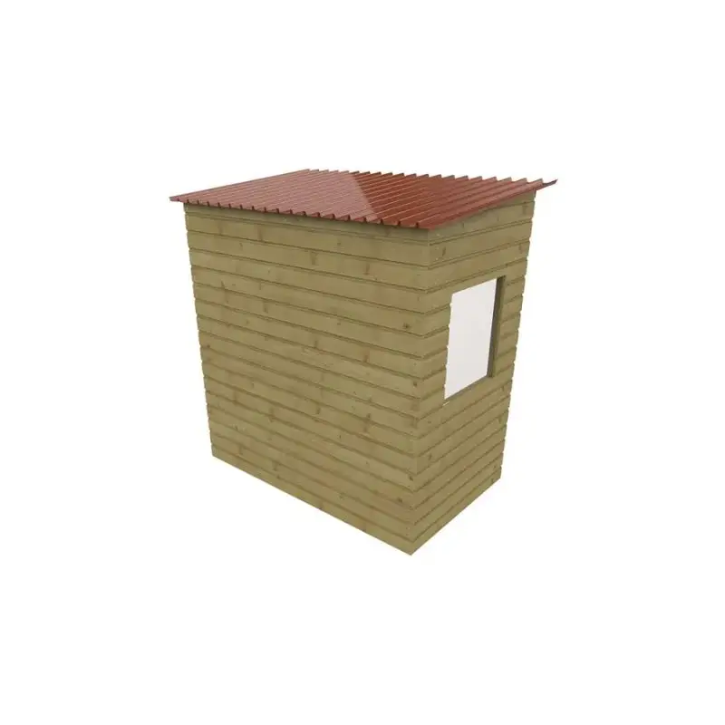 Abri de jardin en bois avec toit rouge ondulé