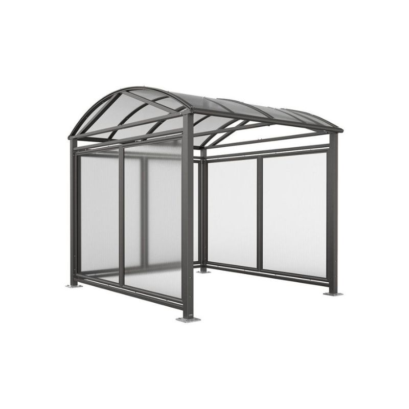 Abri vélo en métal gris avec toit arrondi transparent