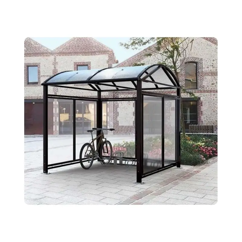 Abri vélos sécurisé transparent avec structure métallique noire