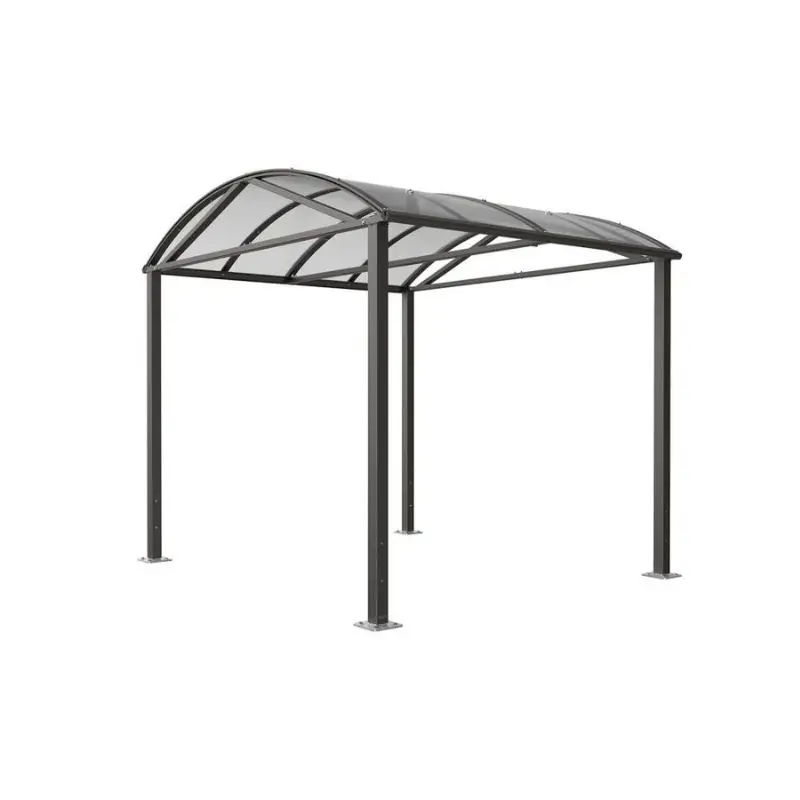 Carport en acier anthracite avec toit voûté en polycarbonate