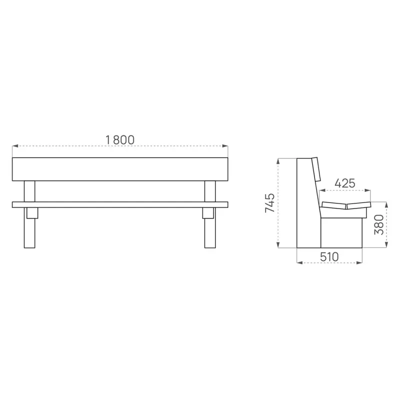 Banc Lille en bois résineux autoclave, vue 2