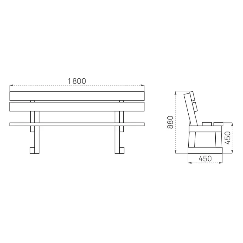 Banc Porto en bois résineux autoclave, vue 2